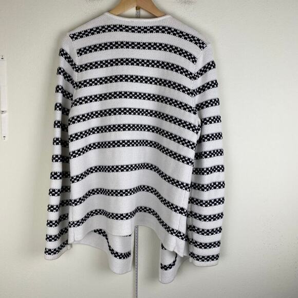 Talbots Stripe Open Cardigan Size L White Black Textured Cotton Old Money Yacht - Picture 9 of 12